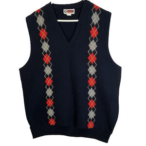 Vintage Argyle Sweater Vest Men XL Navy Blue Red Preppy Classic Golf Work